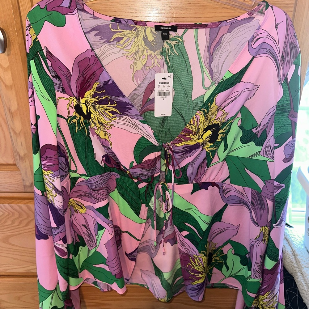 Express Pink and Green Floral Blouse